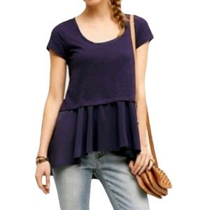 Anthropologie Purple High Low Peplum Short Sleeve Tee